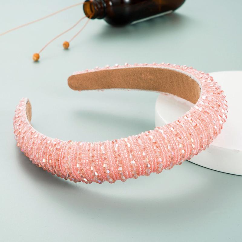 1Pc Padded Head Crown Elegance Crystal Beaded Multicolor Wide Edge Baroque Women's Hair Band Headband