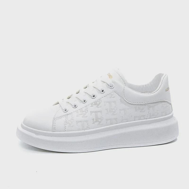 Pánské černé kožené platformové tenisky 2025 - Ležérní, s tlustou podrážkou, zvyšující výšku, ideální na jaro a podzim.