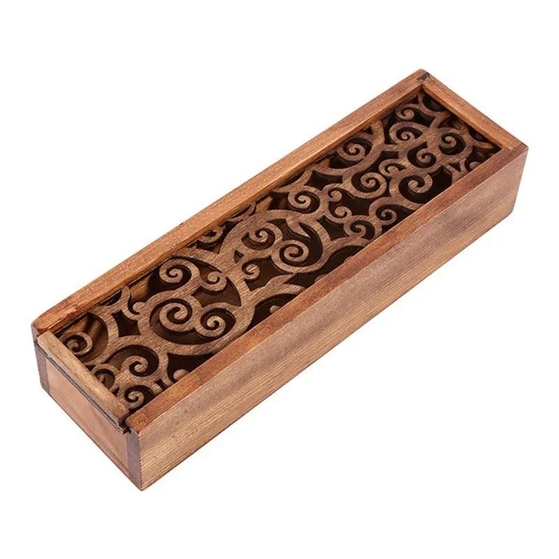 Scatola Portapenne in Legno Intagliato Retro Scatola Portaoggetti Portatile Carina per Studenti Cancelleria Multifunzionale Accessori da Scrivania Materiale Scolastico