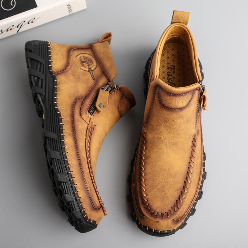 38-48 Mens Genuine Leather Boots Fashion Zipper Shoes Leather Men Ankle Boots