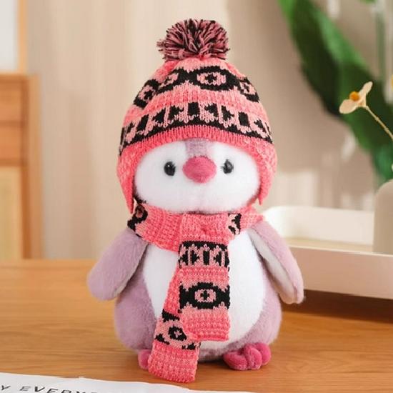 Japanese Penguin Plush Toy with Cute Christmas Scarf and Hat