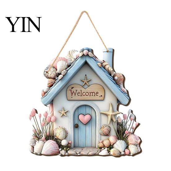 Summer Beach Party Decorations Coastal Wooden Wreath, Ocean Welcome Sign, Starfish Shell Nautical Handmade Sign Front Door Hanger for Porch,