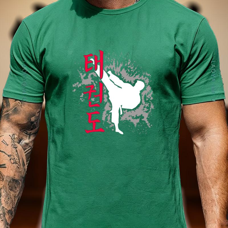 Kampfsport Taekwondo Tusche Spritzer Kämpfer Silhouette Grafik T-Shirt Unisex Unisex Unisex Koreanischer Buchstabendruck Baumwolle Dojo T-Shirt