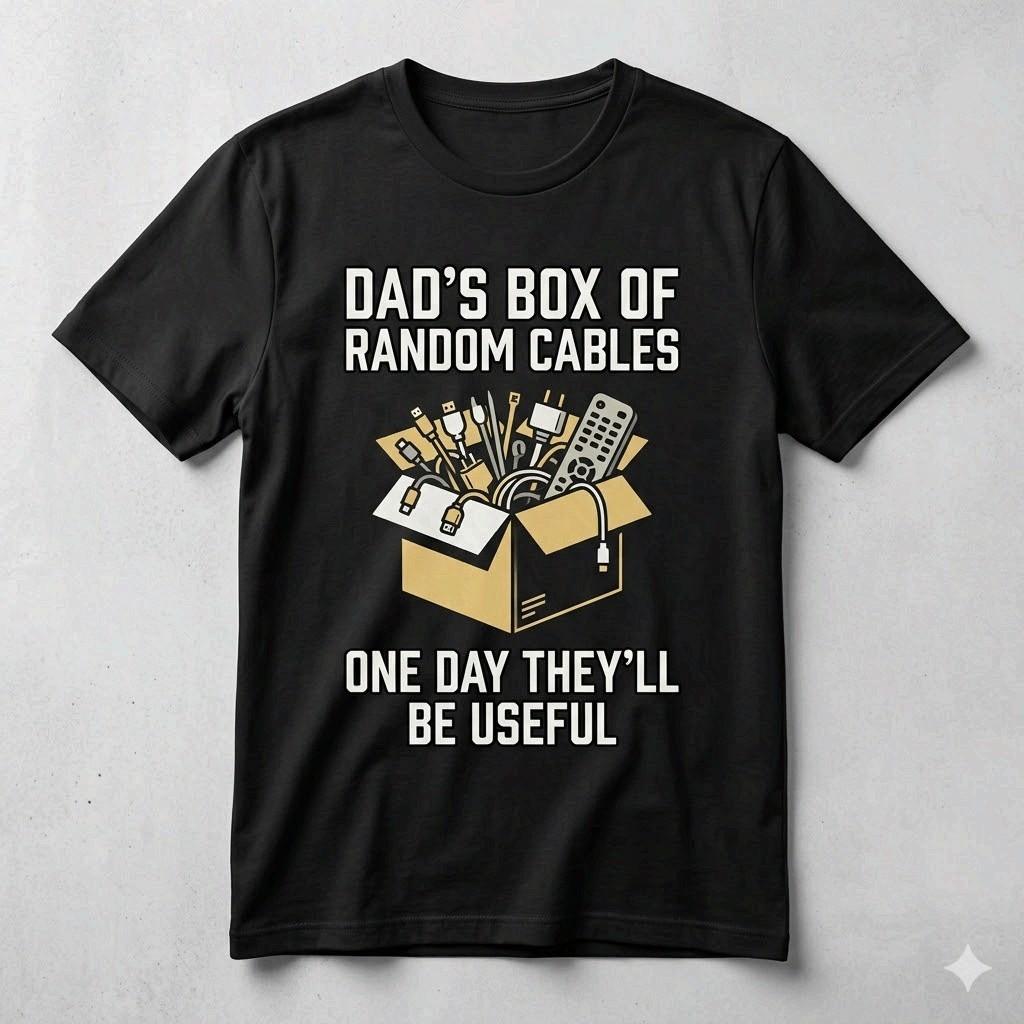Dad’s Box Of Random Cables Funny Garage Dad Black T-Shirt XXXXL