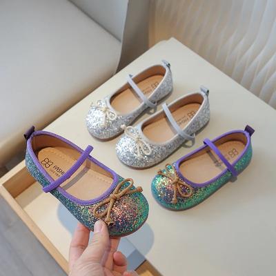 Spring Girls' Shoes Elegant Princess Shoes Girl Shiny Crystal Child Shoe Paired Formal Dress Performance Big Children's Shoes