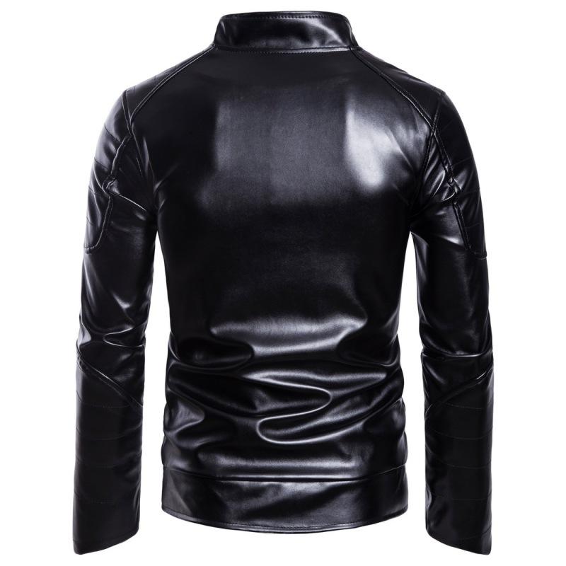 Men's Leather Jacket New Men's Stand Collar Zipper Cardigan Solid Color Jacket Casual Jacket