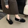 Bow-tie Fluffy Ballet Shoes Women's Winter New Round Head Wool Integrated Casual Warm Thick-soled Flat-soled Single Shoes