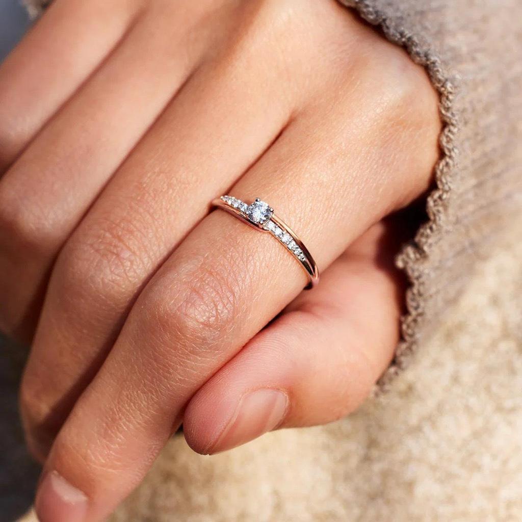 S925 Sterling Silver Japanese Two-Tone 18k Gold Plated Sweet Diamond Ring