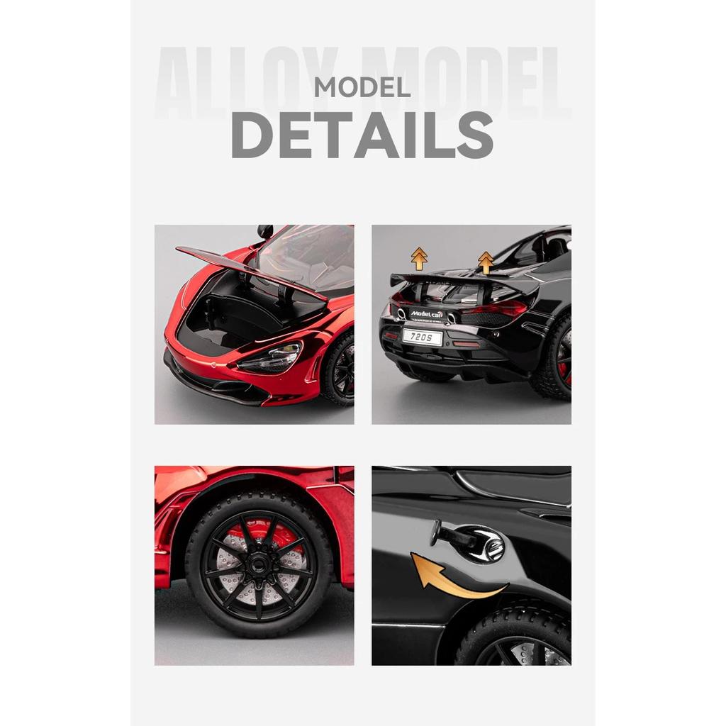 1/24 McLaren 720S Electroplate Version Alloy Track Racing Car Model Diecast Metal Sports Car Vehicle Model Sound and Light Kids Toy Gift