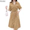Women Casual Turn Down Collar Loose Half Sleeve Shirt Dress