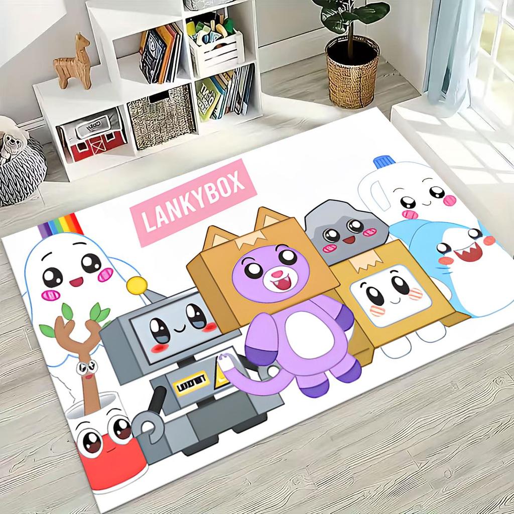 Tappeto Cartoon Lankybox Carino Foxy Boxy Rocky per Camera da Letto Soggiorno Divano Casa Zerbino Decorazione, Tappetino Pavimento Grande Antiscivolo per Bambini
