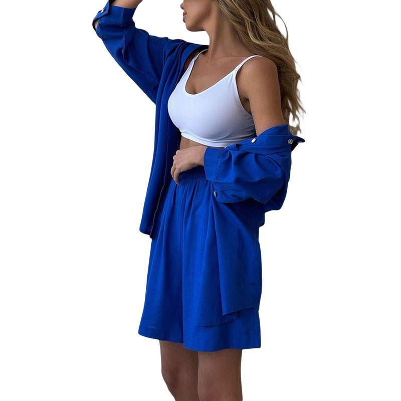 Fashion Spring and Summer Two-Piece Set Long Sleeves Lapel Shirt Shorts Loose Fashion Casual Set Casual Suit