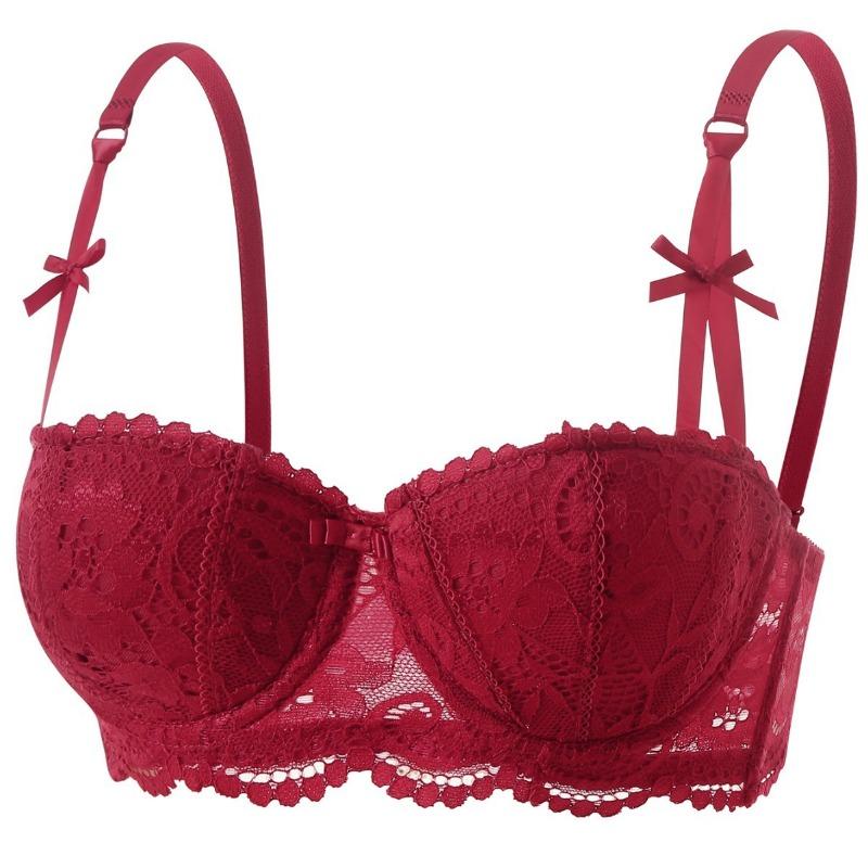 Reggiseno in Pizzo Rosso con Fiocco Spalline Regolabili Supporto con Ferretto