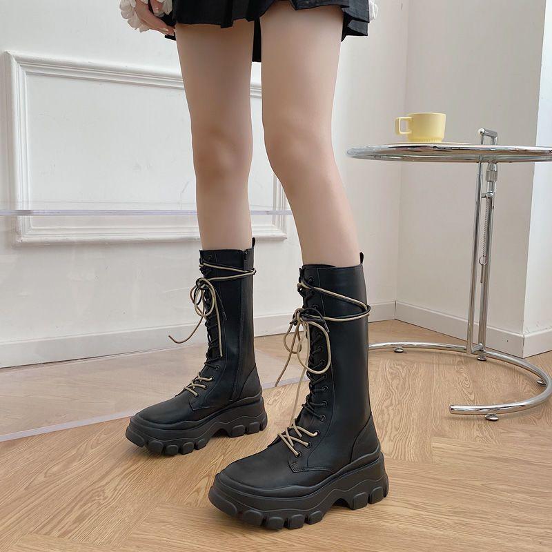 Fashion Round Toe Platform Biker Ladies Mid Calf Shoes On Offer Comfortable and Elegant Hot Gothic Y2k 2025 New Women's Half High Boots