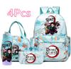 4-teiliges Set mit aufgedrucktem Demon Slayer-Cartoon-Rucksack, Handtasche, Federmäppchen und 750-ml-Trinkflasche für Teenager (Jungen und Mädchen) – große Kapazität, wasserdichter Schulrucksack