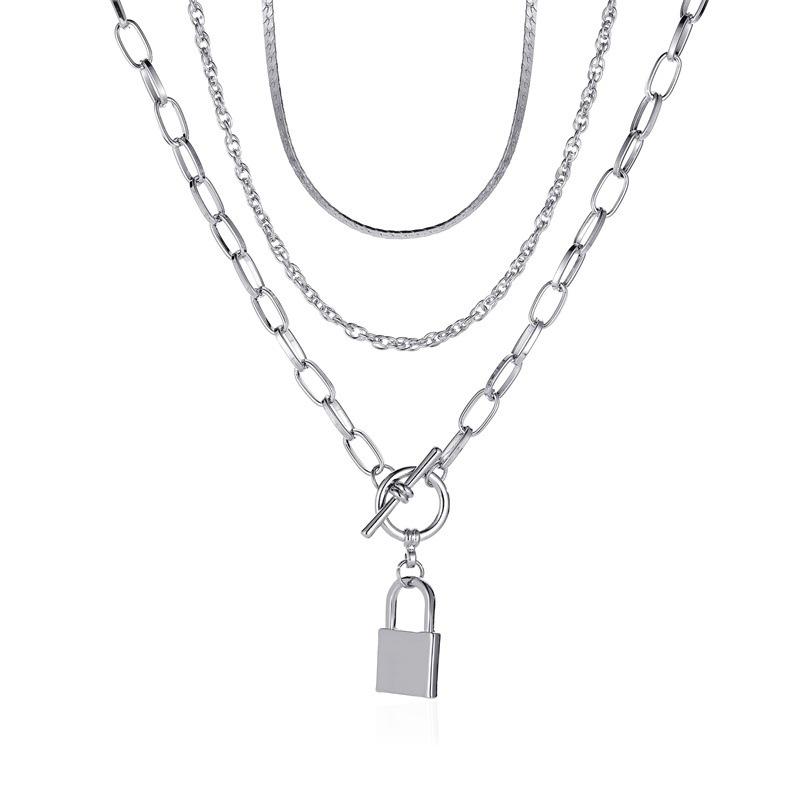 European & American Punk Style Multi-Layer Necklace with Lock Pendant