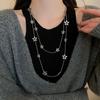 Sliver Color Hollowed-Out Five-Pointed Star Long Double-Layered Necklace For Women Temperament Personality Sweater Chain