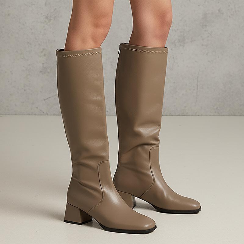 Black Pu Leather Knee High Boots Women Fashion Back Zipper High Heels Long Boots Woman Plus Size 35-42 Thick Heel Knight Boots