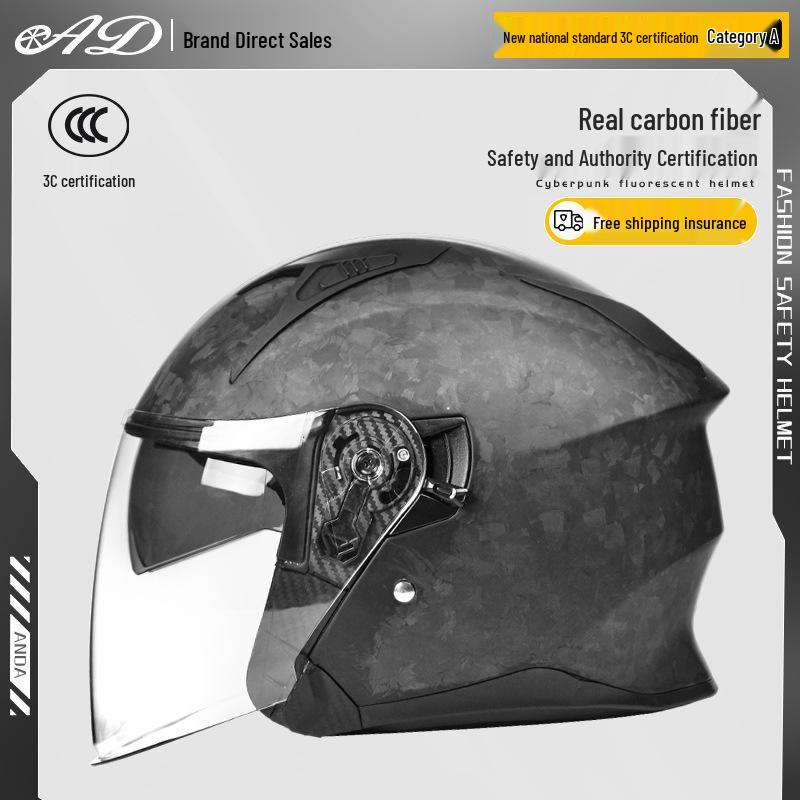 AD Carbon Fiber Three-Quarter Motorcycle Helmet - All-Season Safety for Scooter & Cruiser Riders