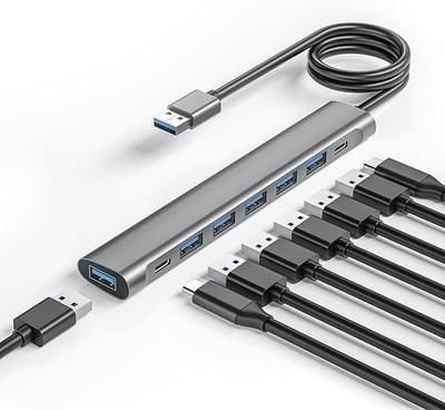 USB Hub with Long Cable 8 Ports USB X USB Splitter Power Main Cable for Laptop 3.0 6, (with USB-C 5V/3A Supply) (47 Inch/120cm)