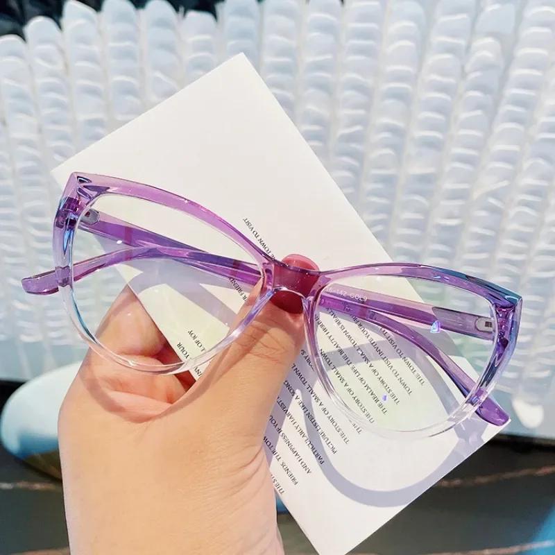 Cat Eye Frame Glasses Women Anti Blue Light Reading Glasses Spectacles Computer Decorative Eyeglasses Face Decor Plain Eyewear