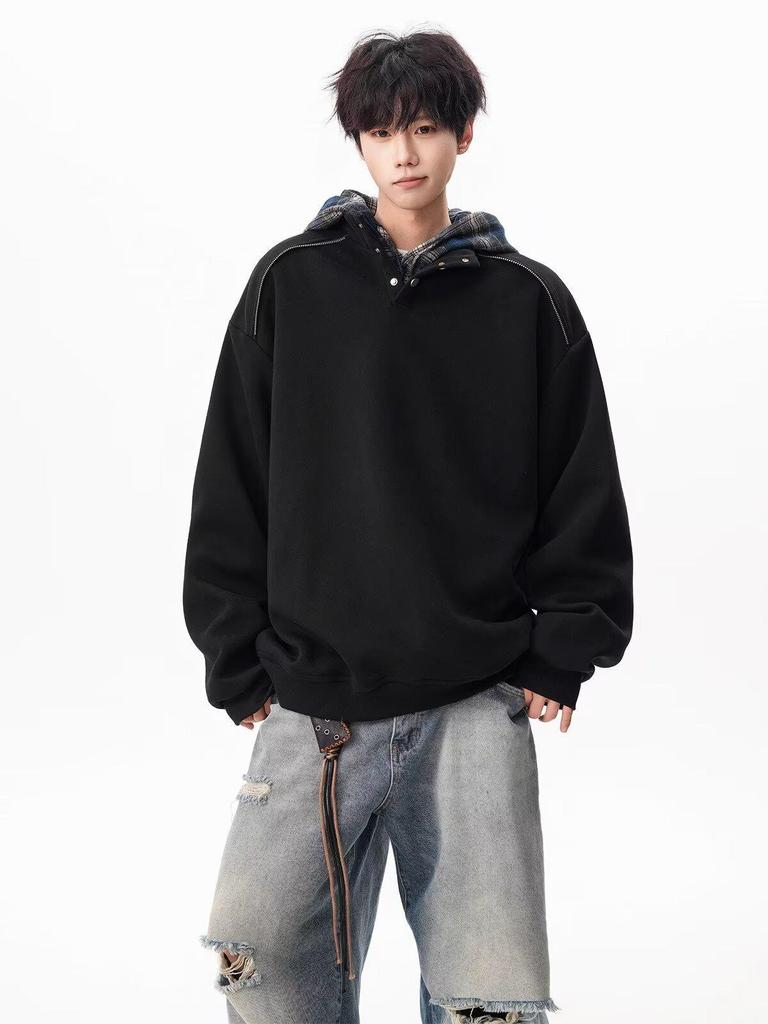 Men's Autumn Trendy Half-Zip Stand Collar Velvet Hoodie