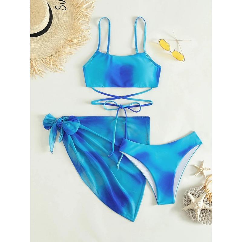Tie-dye bikini swimsuit women's three-piece mesh skirt split bikini swimsuit