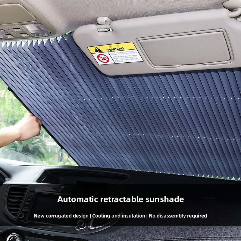 Car Sunshade Automatic Retractable Front Windshield Sunscreen, Summer Car Accessories, UV Protection, Easy To Install