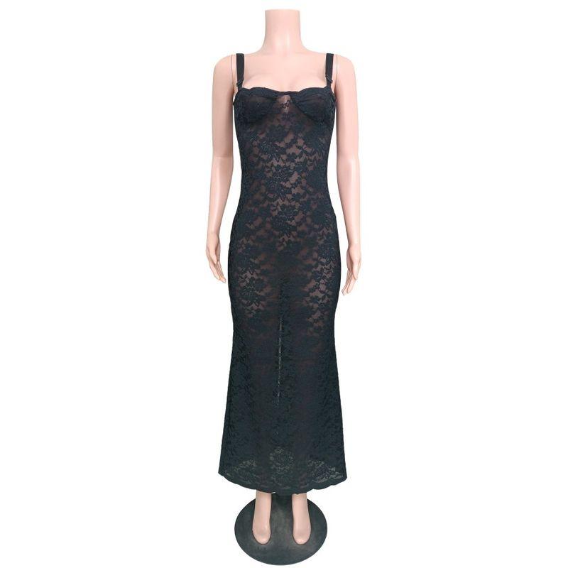 

Elsa Fashion New Arrival Ins Style Fashion off-Neck Sexy See-through Lace Sexy Silm Dress Dress Women Black (high quality) XL