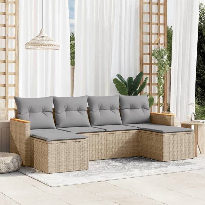 VidaXL Garden Lounge Set with Cushions 6 Pcs, Patio Sofas, Patio Furniture Set, Outdoor Furniture, Beige 3258622