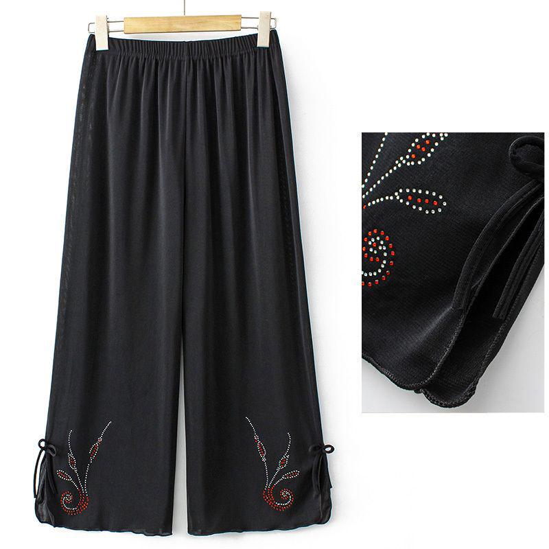 

Elastic Waist Ice Silk Summer Pants for Middle-Aged & Elderly Women - Loose Fit XL (Suitable for 85-100 jin)