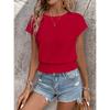2026 Spring/Summer Jacquard Solid Color Round Neck Ruched Hollow Batwing Short Sleeve Women's T-Shirt for Commuting
