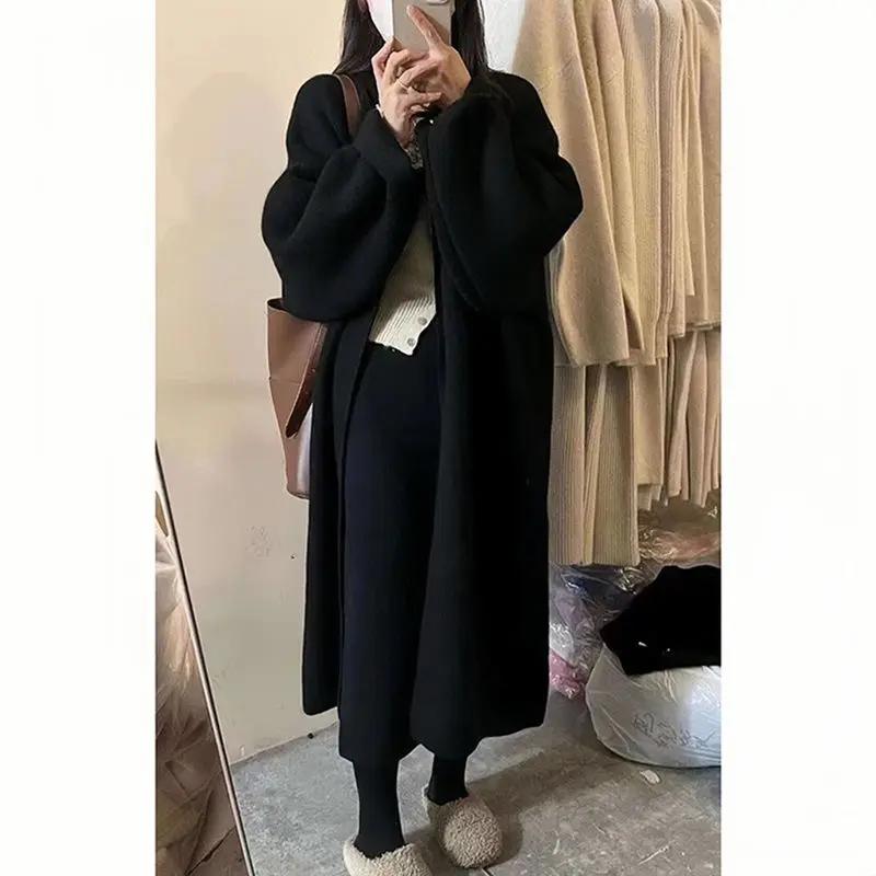 Soft Thickeing Coat Women Design Autumn Winter Long Knitted Cardigan Women Open Stitch Elegant Knitwear