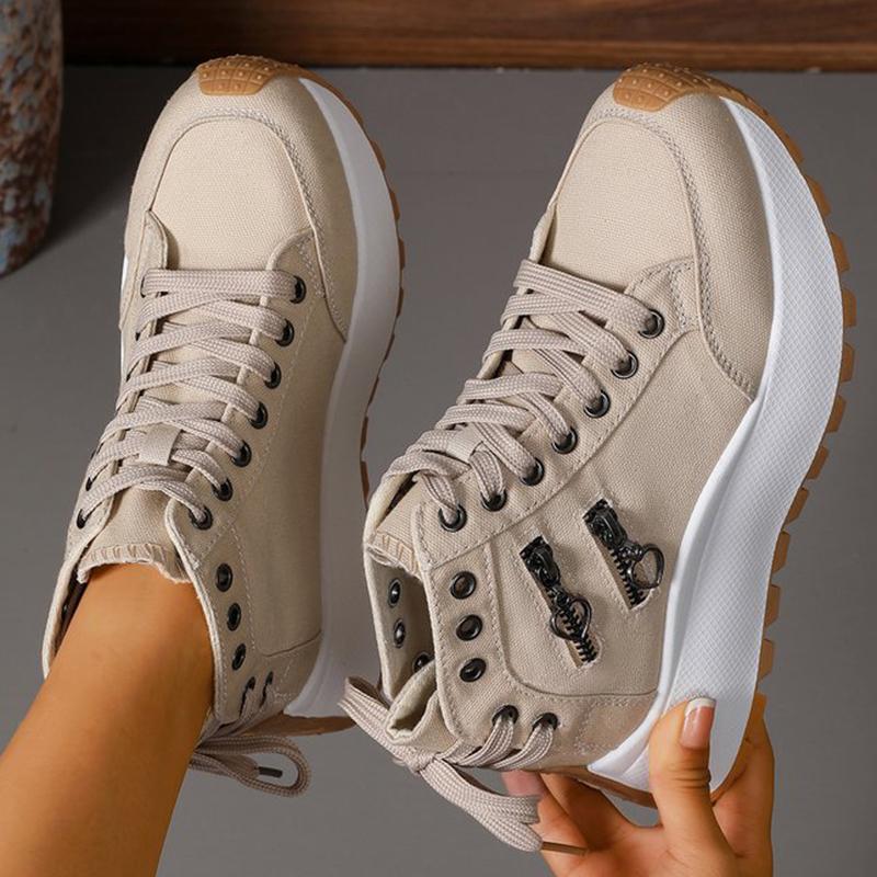 

Fashion 2025 New Lace Up Denim Sneakers Women Spring Autumn Zipper Decoration Sports Shoes Woman Chunky Heel High Top Causal Shoes Mujer 42 хаки