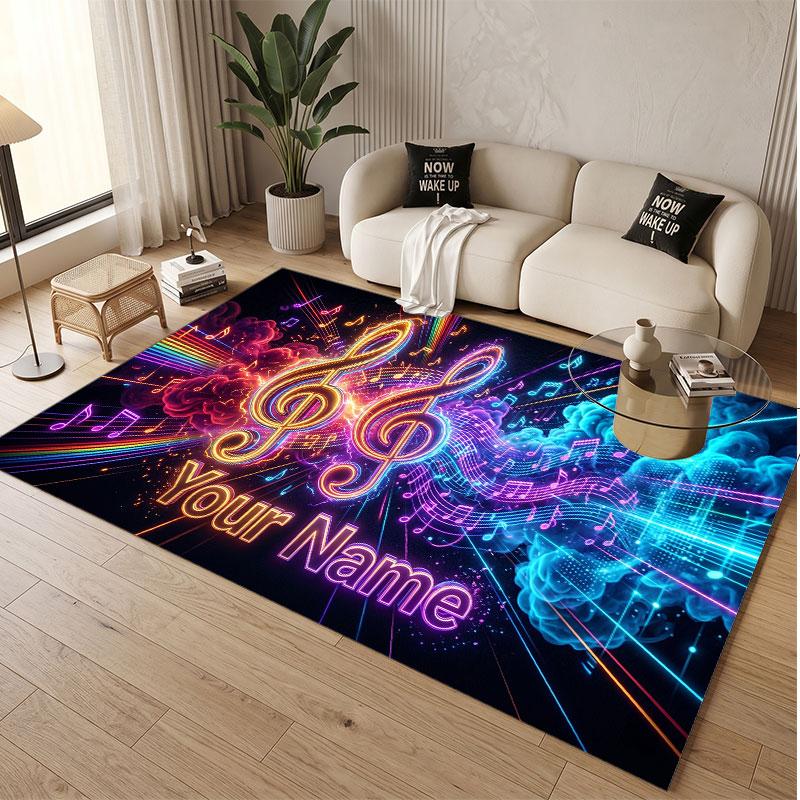 Tappeto in Velluto Morbido di Cristallo Tema Generale Musica Stampa Personalizzata Nome & Testo Tappeto Antiscivolo per Camera da Letto Soggiorno