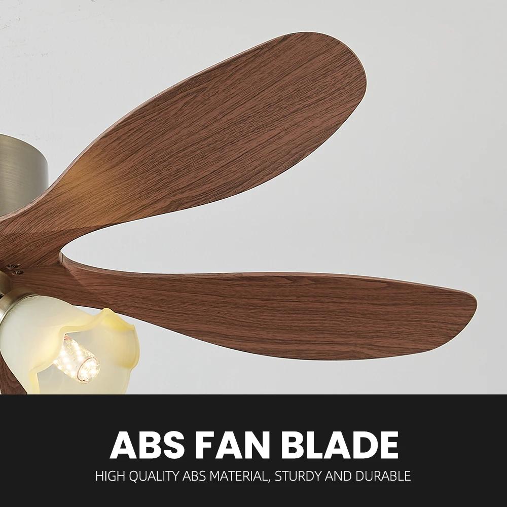 American Retro Fan Light 42 Inch 5-leaf Remote Control Glass Pendant Lamp Living Room Dining Room Hotel Silent Lighting Fixture