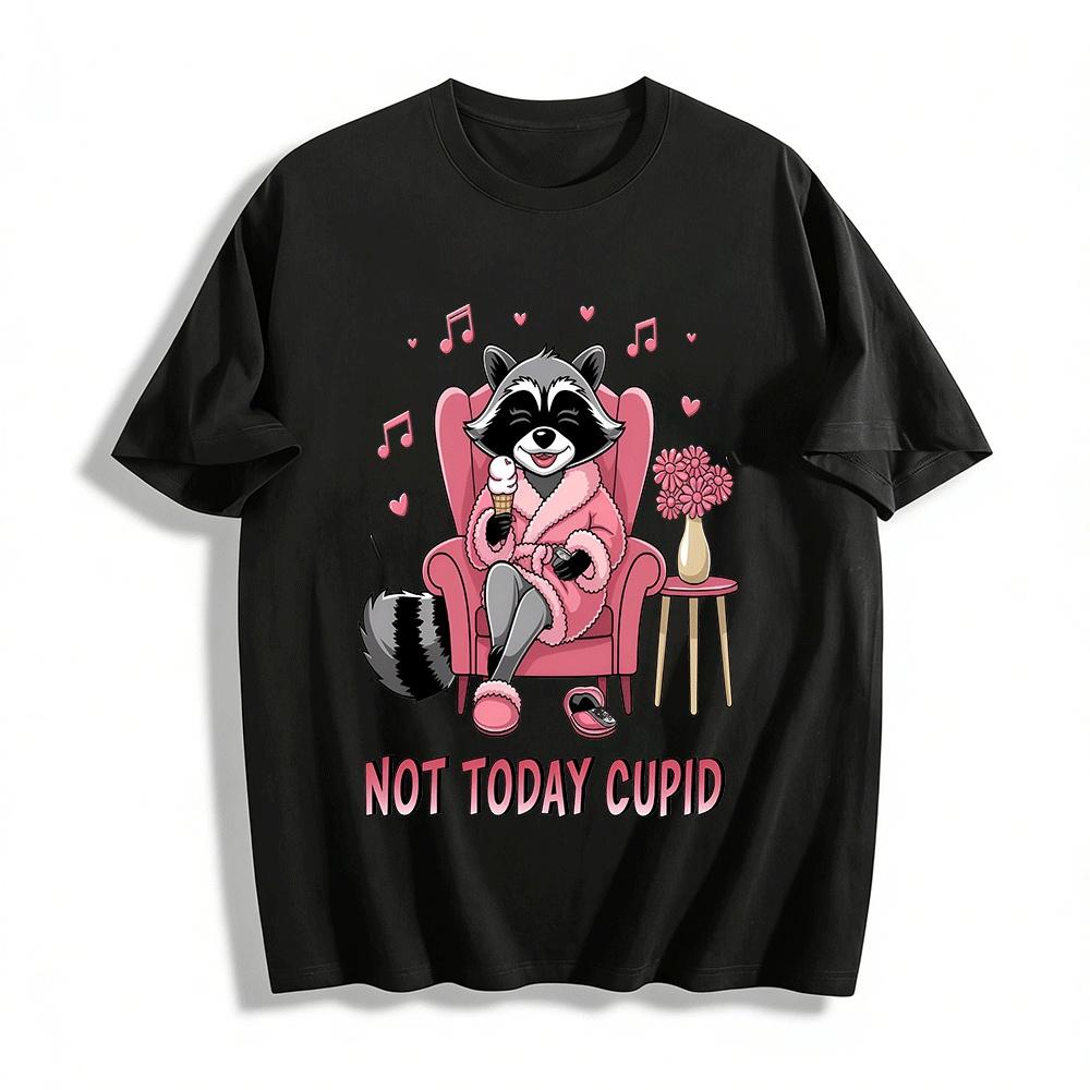 Not Today Cupid Lazy Raccoon Loungewear Graphic Top Pure cotton T-shirt XXS
