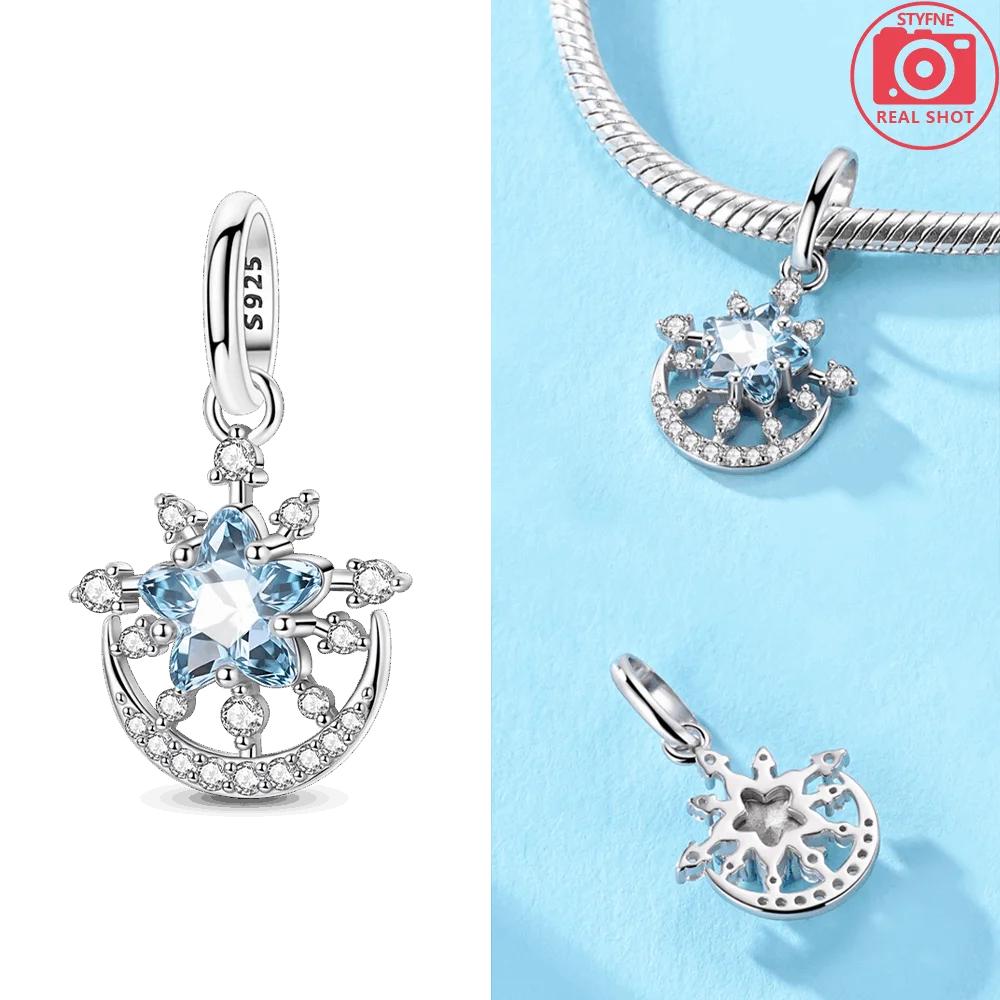 Original Charms Copper Certified Pink Heart Bow Pendant Blue Stars Moon Beads Fit Bracelet Women Jewelry Diy Gift