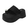 Fashion Women High Platform Slippers New 2025 Summer Beach Flip-Flops Ladies 8CM Wedge Heels Flock Shoes Woman Outside Chunky Sandals