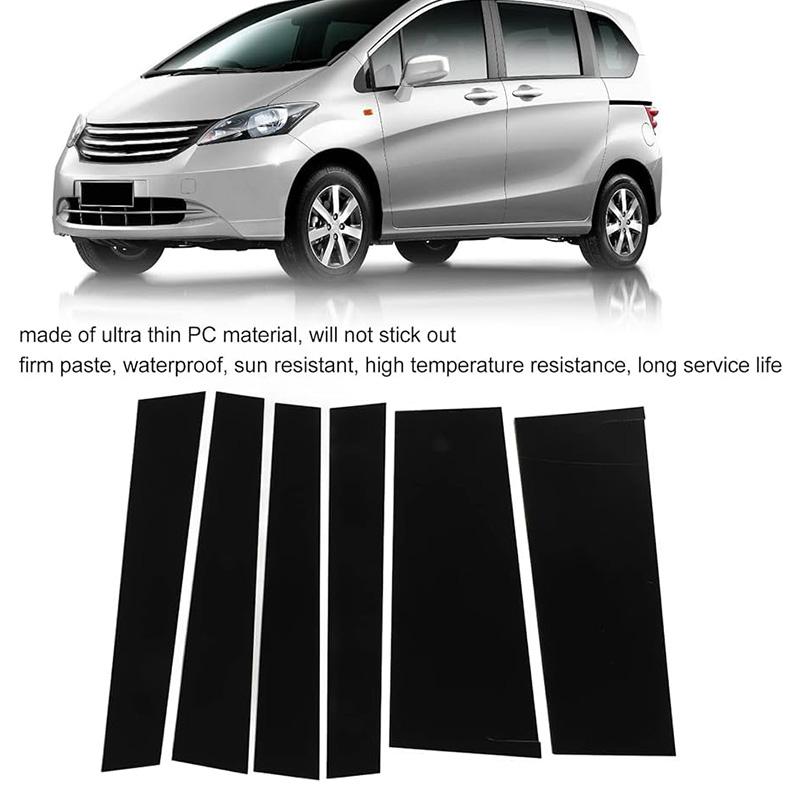 6pcs Glossy Black Car Window Door Column B C Pillar Post Trim Cover PC Stickers Accessories for Honda Freed GB3/GB4/GP3 2008-2016