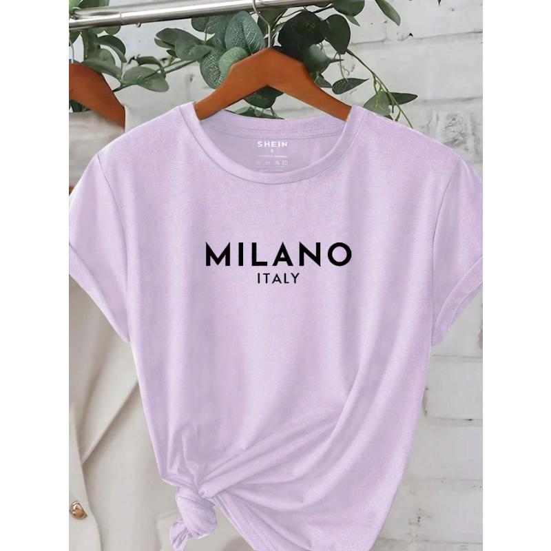 

Women s Letter Print Round Neck Short Sleeve T-Shirt XS