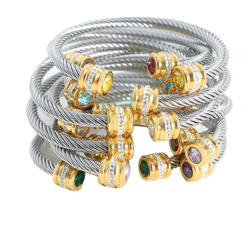 European & American Luxury Titanium Steel Zircon Open Bracelet - Simple Niche Design for Women