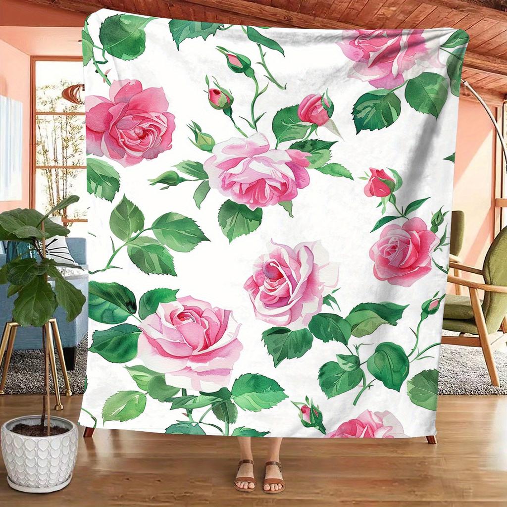 1pc Blanket with vintage floral pattern - Polyester fabric, machine washable, perfect for sofa, bed, office and travel