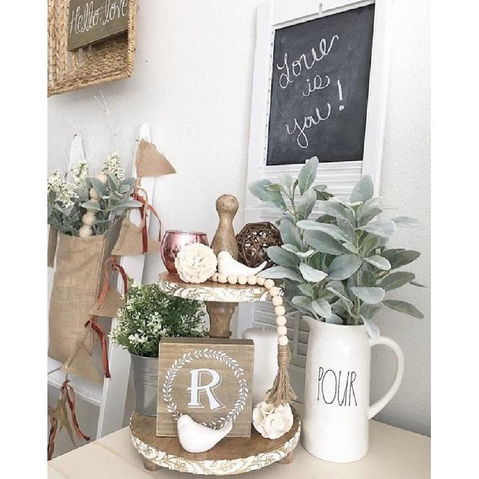 6pcs Artificial Lambs Ear Stems,14" Flocked Sage Leaves Plants for Wedding Party Home Decor (Flocked Green)