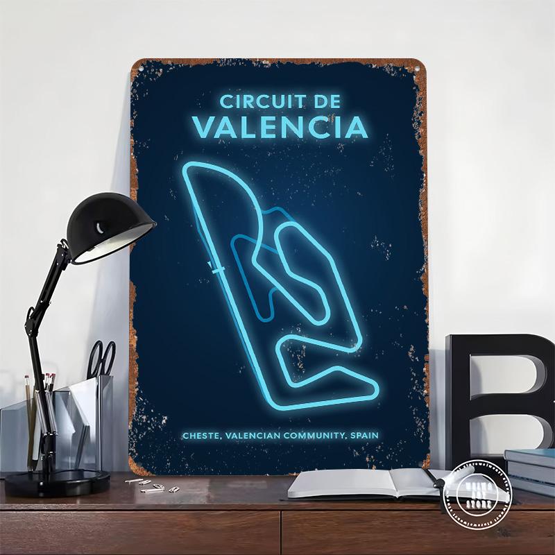 Blue Neon of Circuit De Valencia Tinplate Poster Customized Wall Art Vintage Retro Metal Signs for Luxury Home Decor Items Room