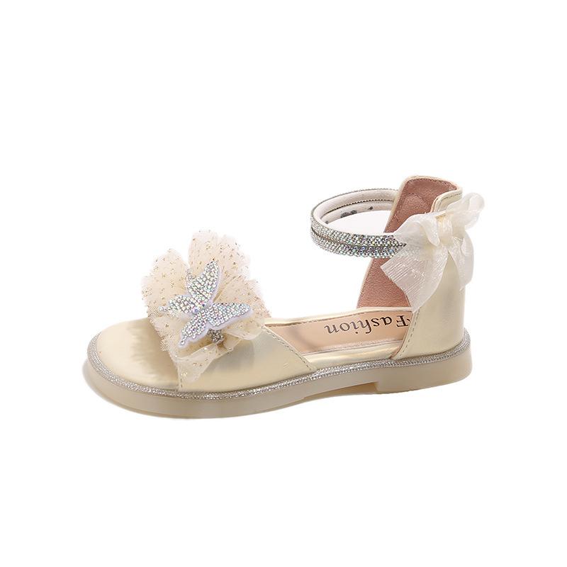 Girls Princess Shoes Lace Bows Pleated Elegant Kids Sandals Casual Soft Sole 2025 Summer New Children Casual Shoes for Vacation