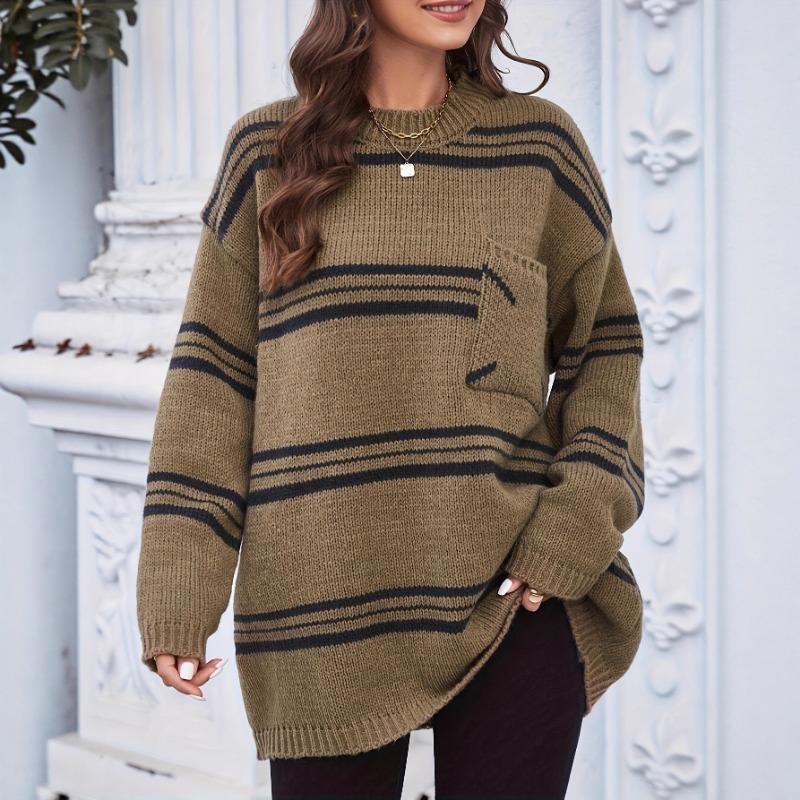 Damen S Herbst Winter Lockerer Langarm Strickpullover Pullover Mit Taschen