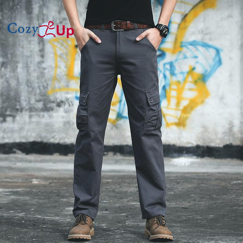 Cozy Up Solid Color Loose Men's Straight Casual Pants 6 Pocket Cargo Pants