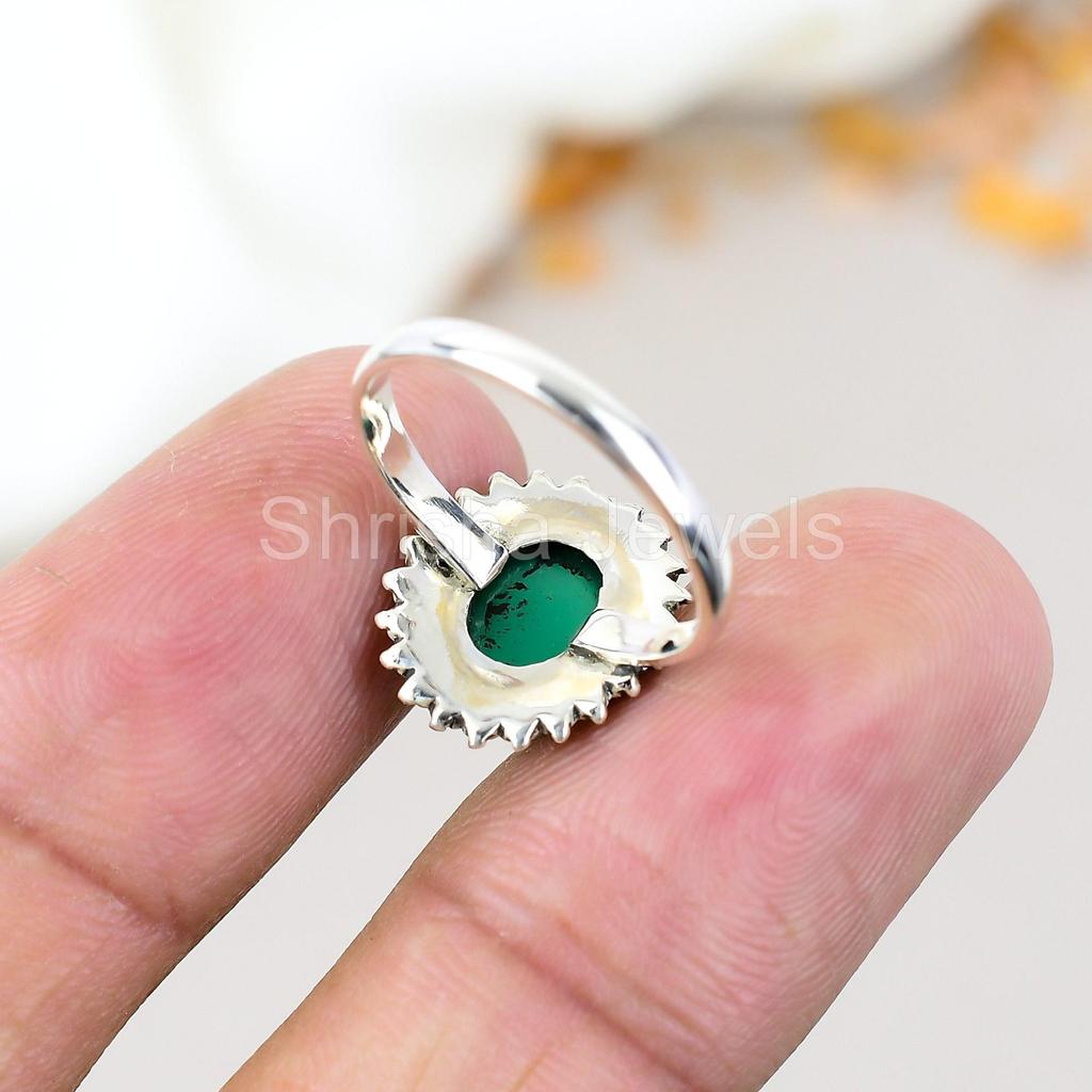 Green Onyx 925 Sterling Silver Oval Gemstone Green Stone Handmade Jewelry Ring For Women