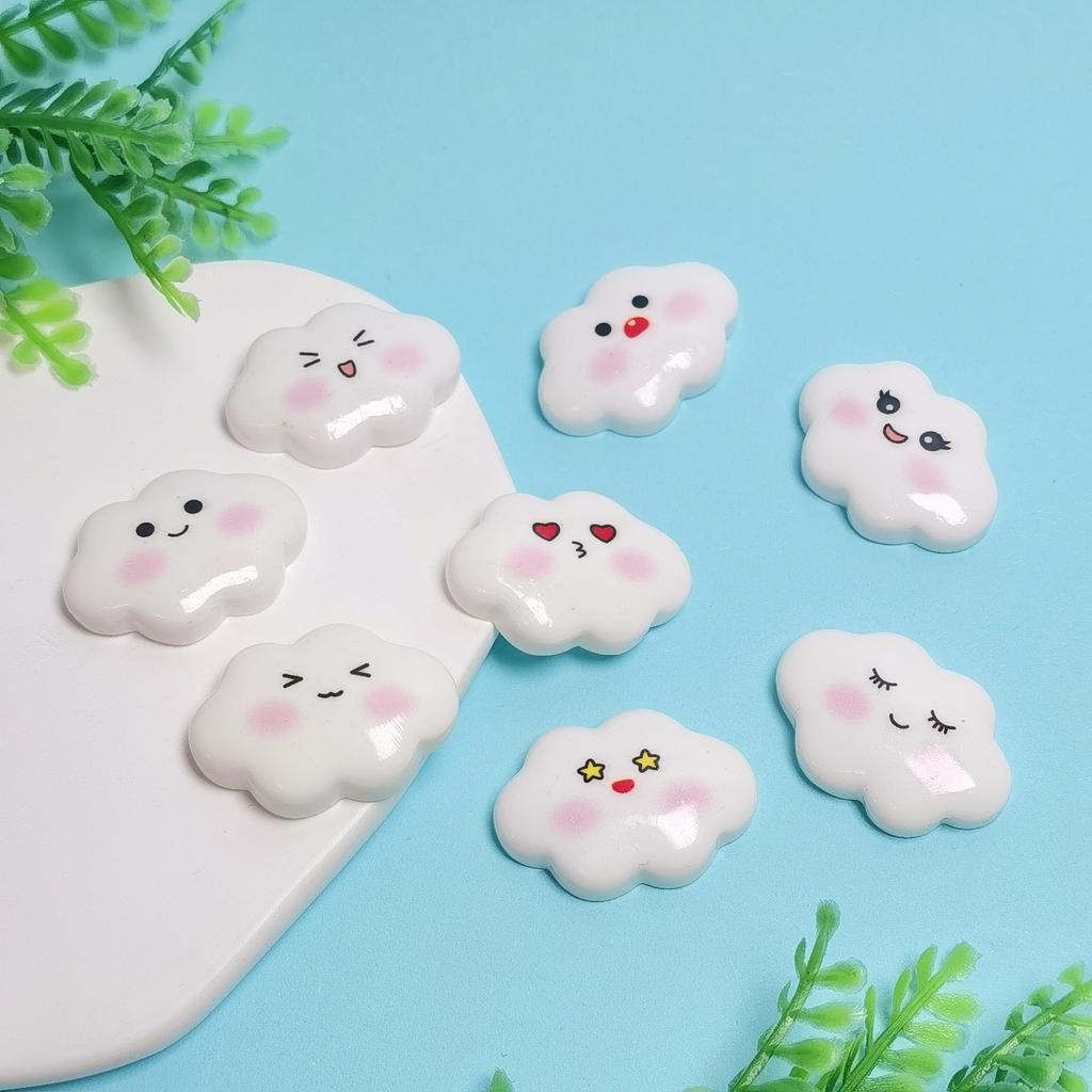 Cute Expression Cloud Resin Cabochons, 31mm Kawaii Cloud Charms for DIY Crafts